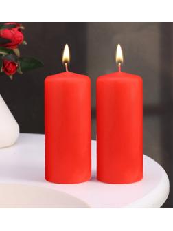 Набор свечей - цилиндров, 5х11,5 см, набор 2 шт, красная