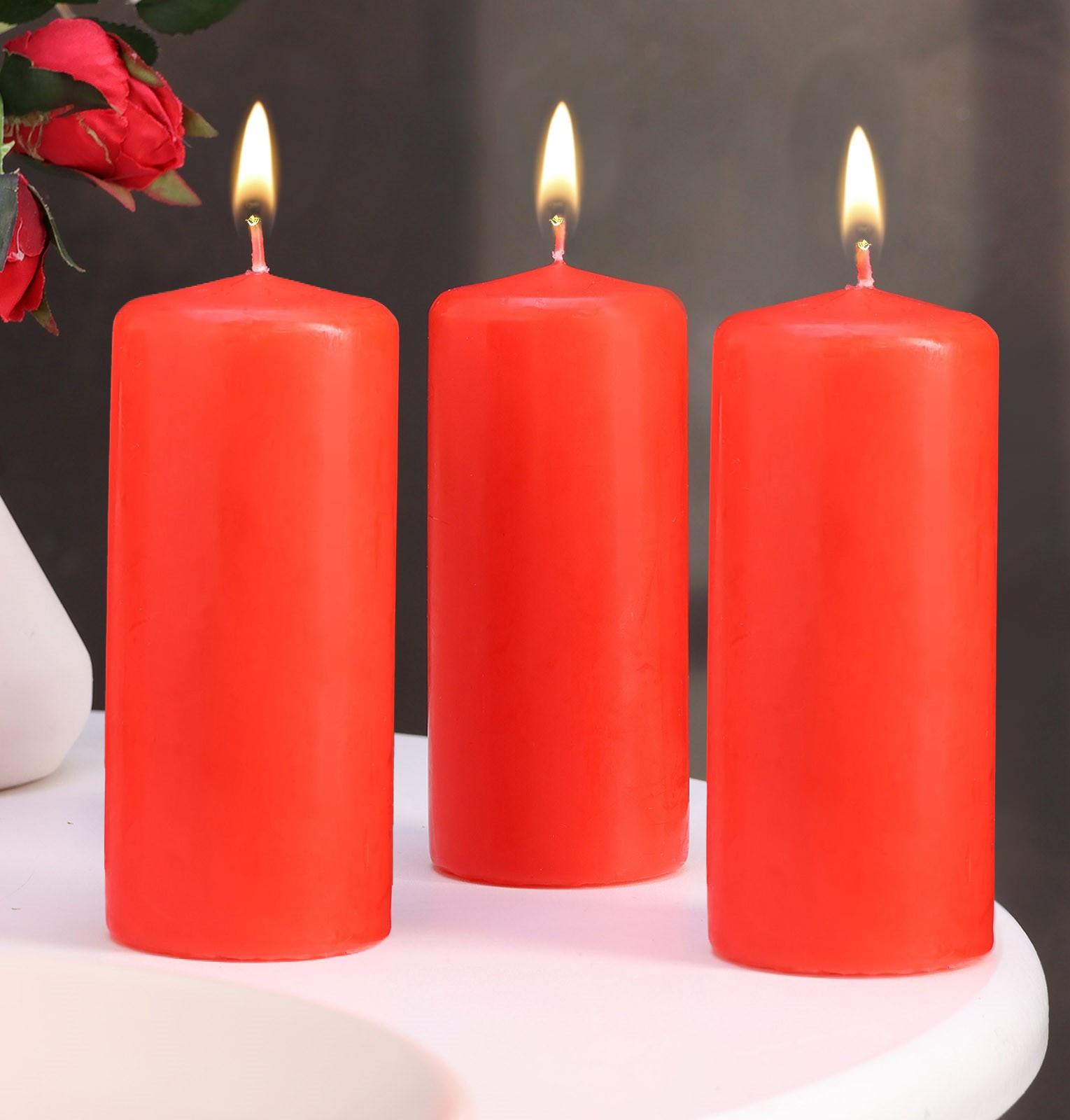 Набор свечей - цилиндров, 5х11,5 см, набор 3 шт, красная