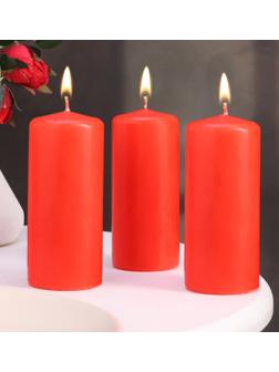 Набор свечей - цилиндров, 5х11,5 см, набор 3 шт, красная
