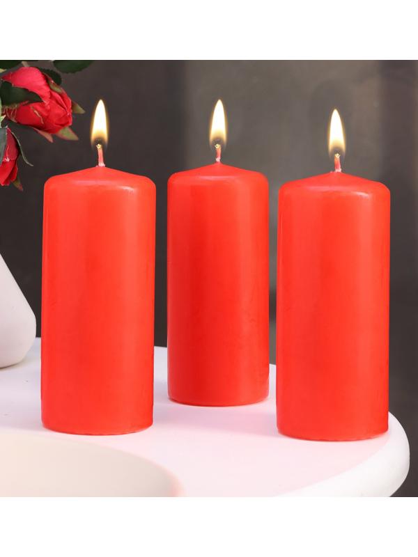 Набор свечей - цилиндров, 5х11,5 см, набор 3 шт, красная