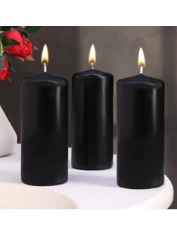 Набор свечей - цилиндров, 5х11,5 см, набор 3 шт, черная