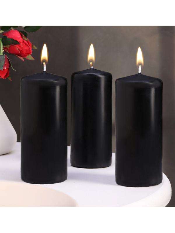 Набор свечей - цилиндров, 5х11,5 см, набор 3 шт, черная