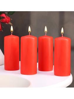 Набор свечей - цилиндров, 5х11,5 см, набор 4 шт, красная