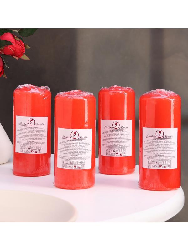 Набор свечей - цилиндров, 5х11,5 см, набор 4 шт, красная