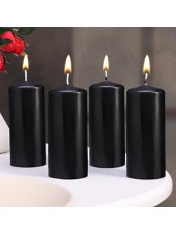 Набор свечей - цилиндров, 5х11,5 см, набор 4 шт, черная
