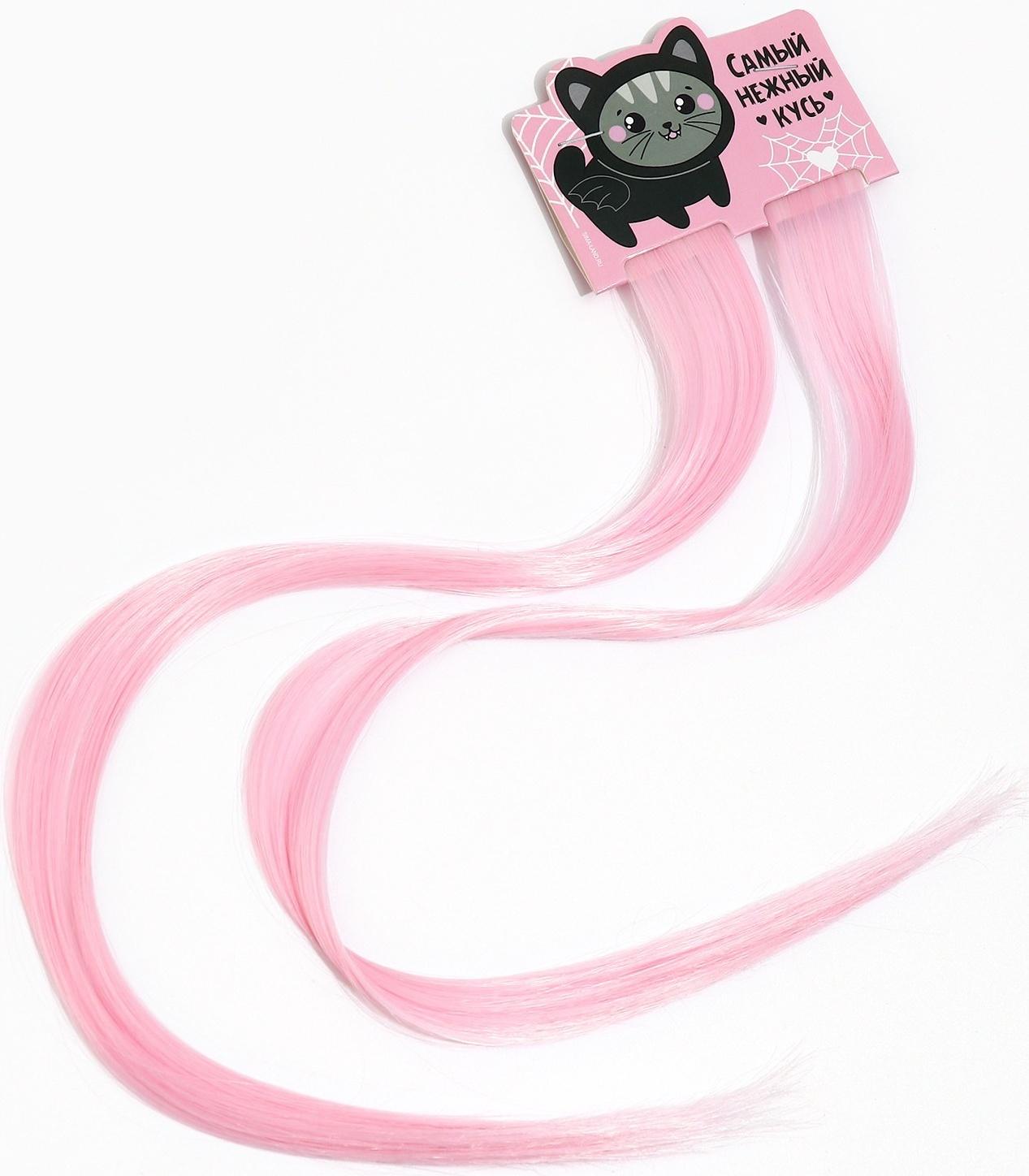 Цветные пряди для волос, 2 шт «Нежный кусь»,9 х 11,6 см, (нежно-розовый)