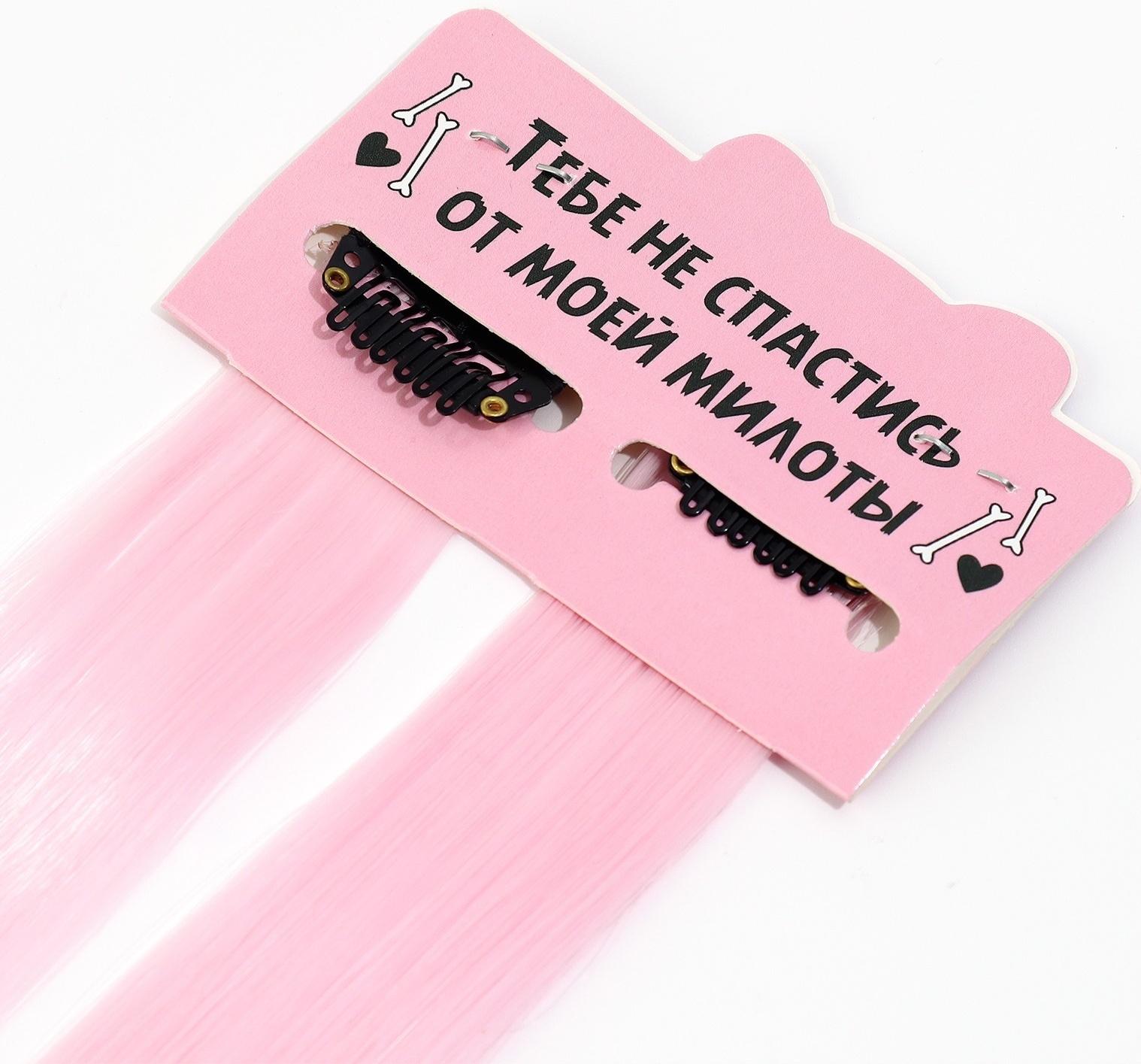 Цветные пряди для волос, 2 шт «Нежный кусь»,9 х 11,6 см, (нежно-розовый)