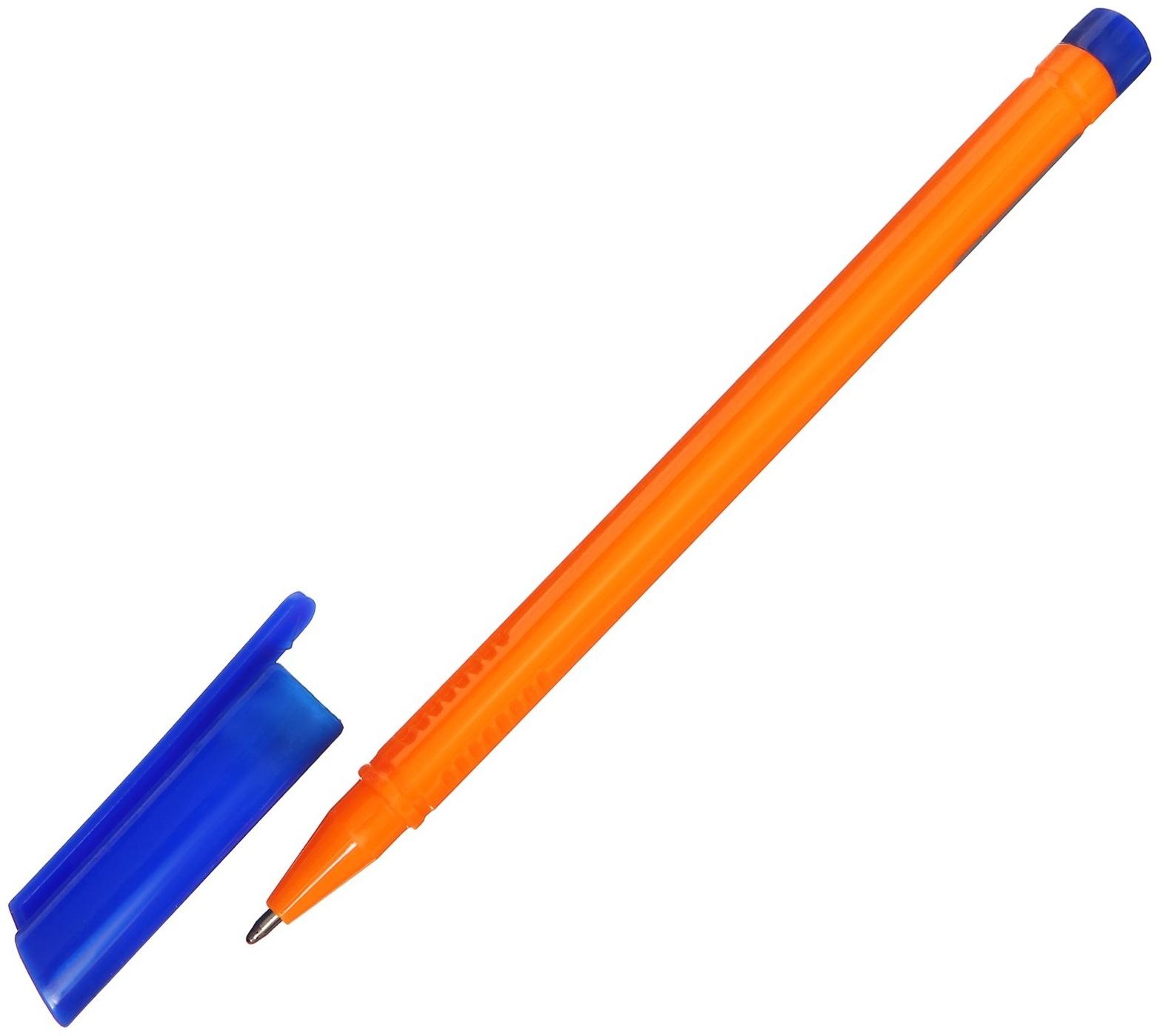 Ручка шариковая 0,5 мм синяя, корпус желтый треугольный, колпачок синий , штрихкод на штуке