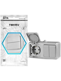 Блок ОП Dita (розетка 16А 250В с заземл. + 2-кл. выкл. 10А) IP54 сер. TOKOV ELECTRIC TKL-DT-V2RZ-C06