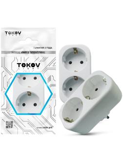 Разветвитель 2-м с заземл. 16А 250В IP20 полипропилен бел. TOKOV ELECTRIC TKL-S2Z-C01
