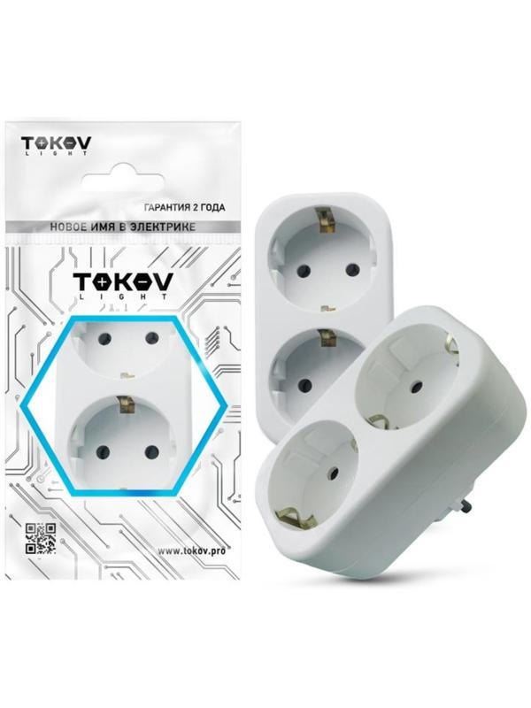 Разветвитель 2-м с заземл. 16А 250В IP20 полипропилен бел. TOKOV ELECTRIC TKL-S2Z-C01