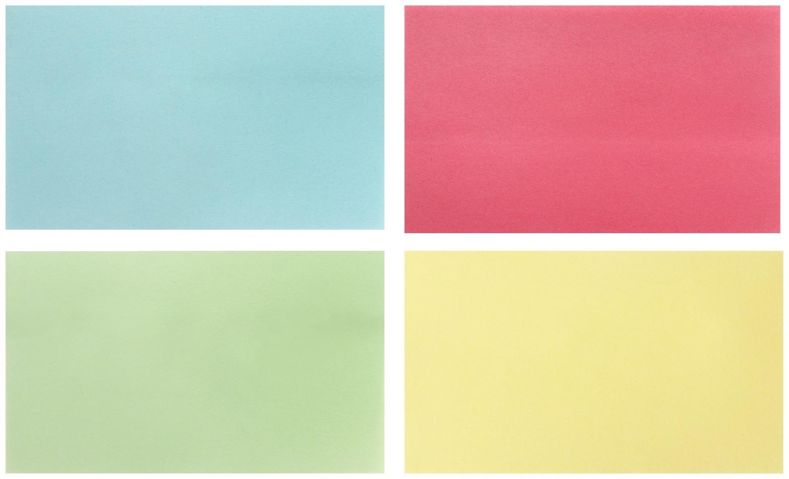 Блок с липким краем 76 х 127 мм, 100 листов, пастель, 4 цвета