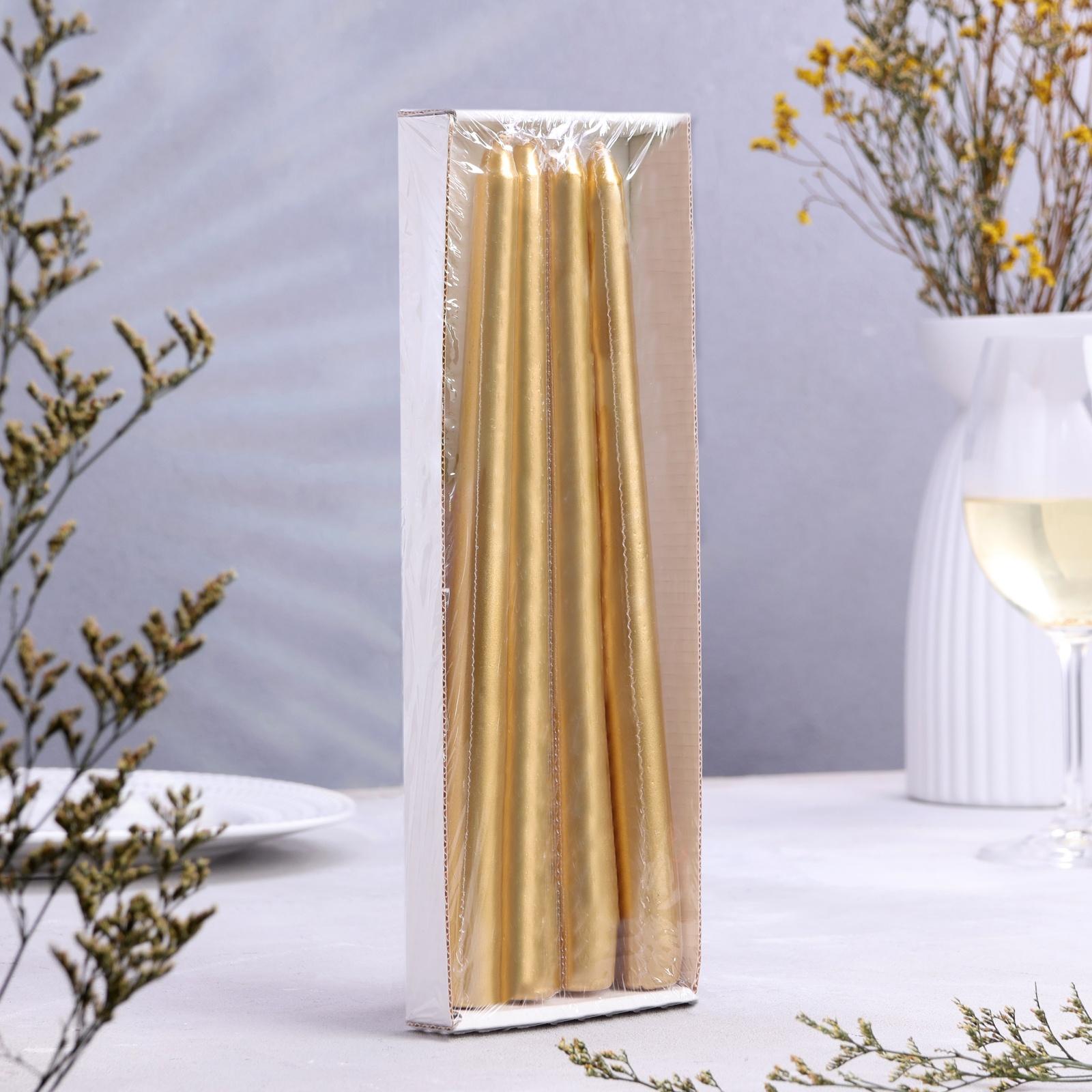 Набор свечей античных, 2,3х 25 см, 4 шт, лакированная, золотой металлик