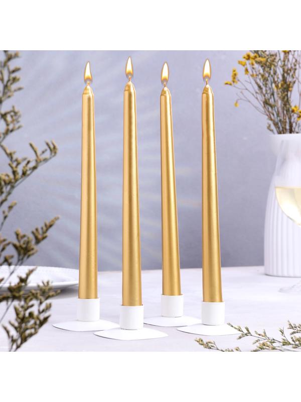 Набор свечей античных, 2,3х 25 см, 4 шт, лакированная, золотой металлик