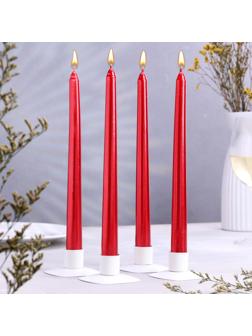 Набор свечей античных, 2,3х 25 см, 4 шт, лакированная, красный металлик