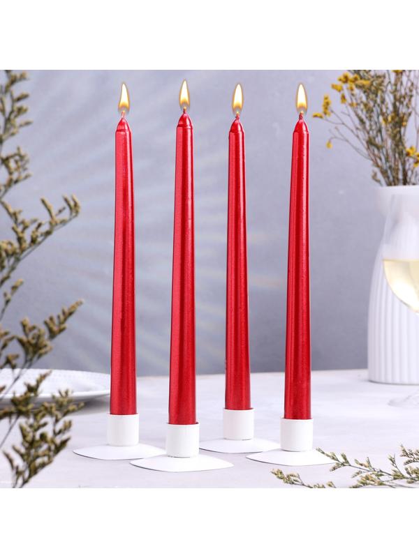 Набор свечей античных, 2,3х 25 см, 4 шт, лакированная, красный металлик