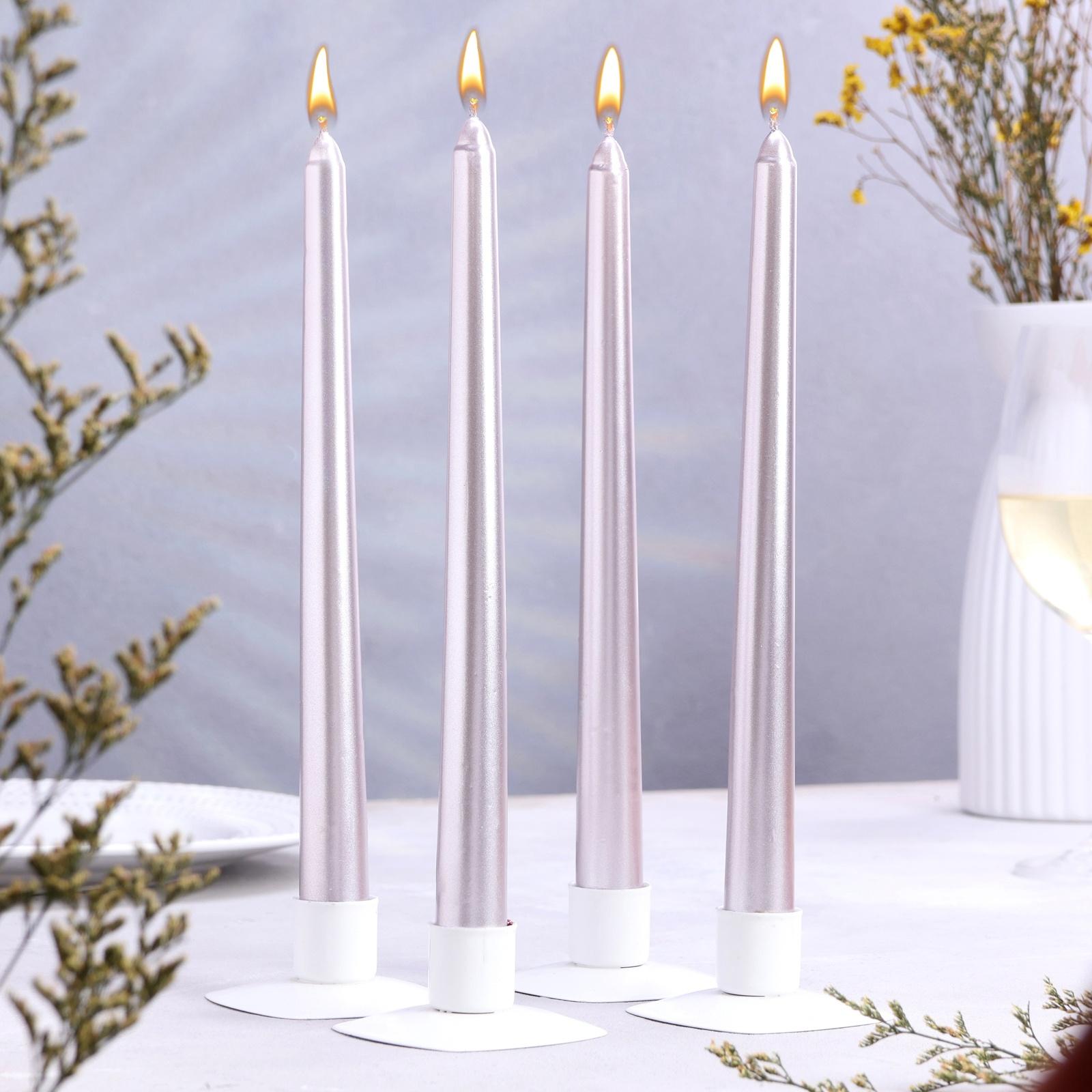 Набор свечей античных, 2,3х 25 см, 4 шт, лакированная, розовый металлик