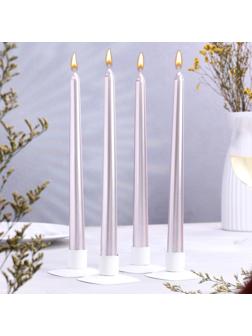 Набор свечей античных, 2,3х 25 см, 4 шт, лакированная, розовый металлик