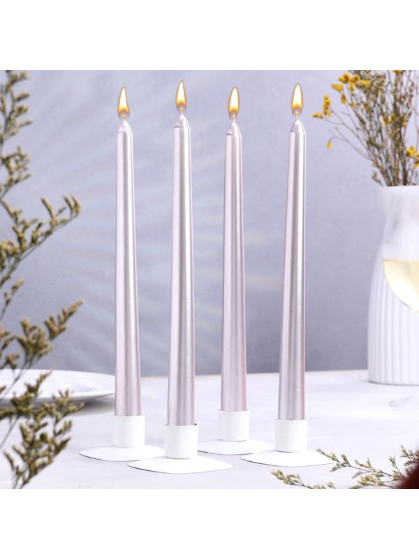 Набор свечей античных, 2,3х 25 см, 4 шт, лакированная, розовый металлик