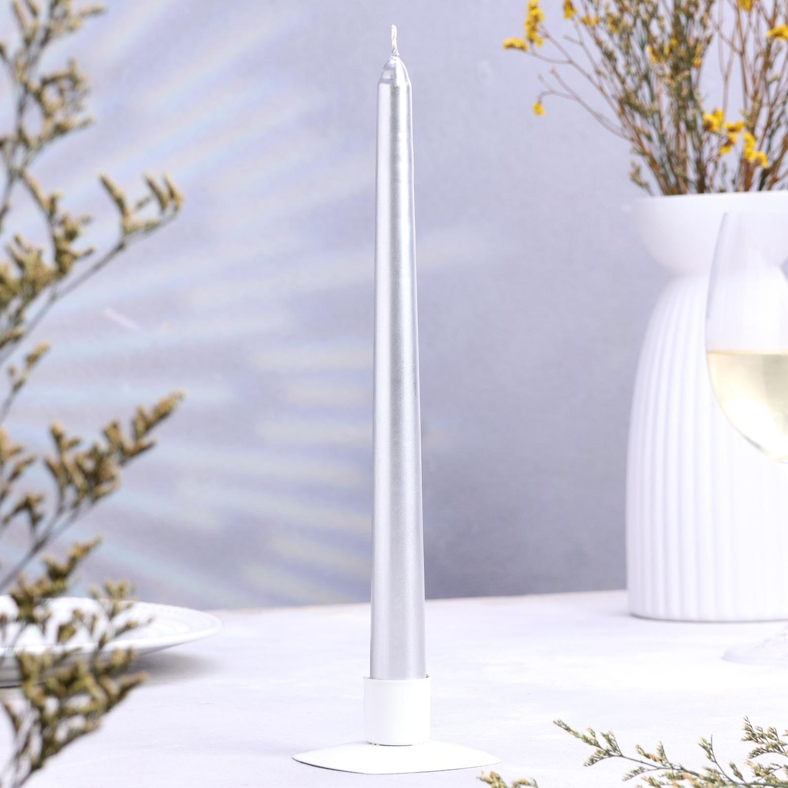 Набор свечей античных, 2,3х 25 см, 4 шт, лакированная, серебряный металлик