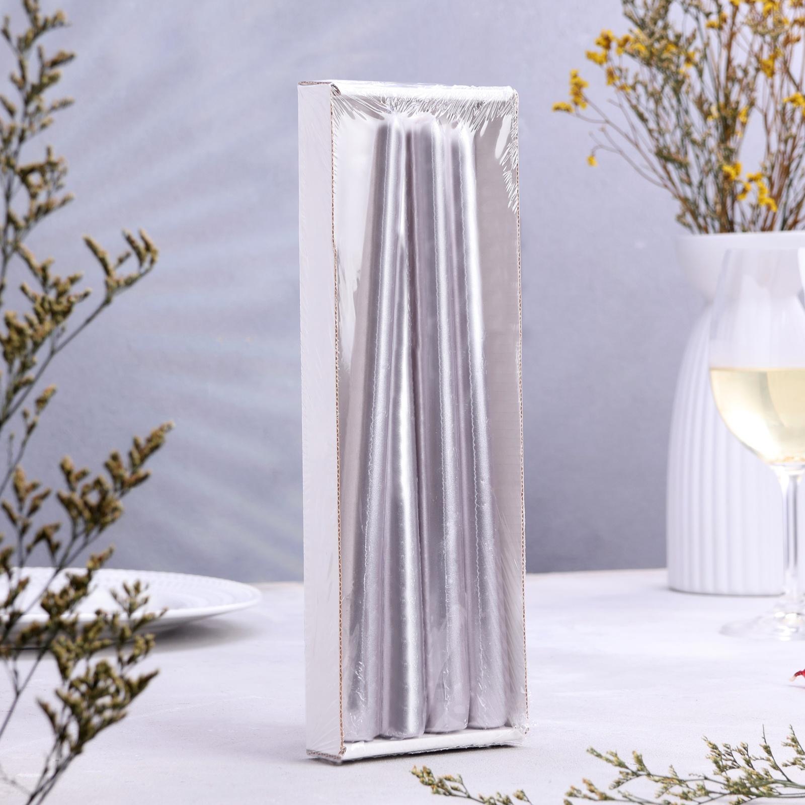 Набор свечей античных, 2,3х 25 см, 4 шт, лакированная, серебряный металлик