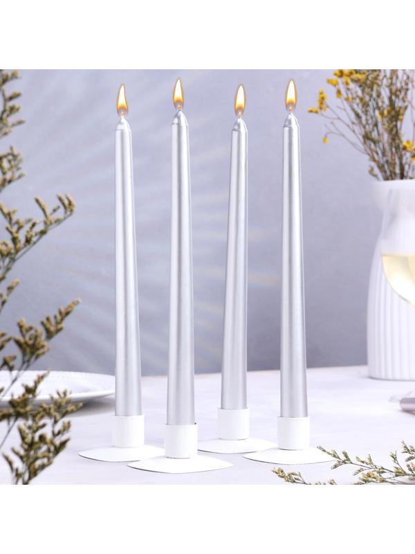 Набор свечей античных, 2,3х 25 см, 4 шт, лакированная, серебряный металлик