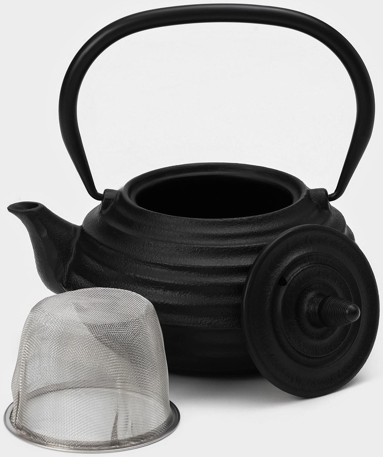 Чайник чугунный с эмалированным покрытием внутри Magma «Танан», 800 мл, с ситом