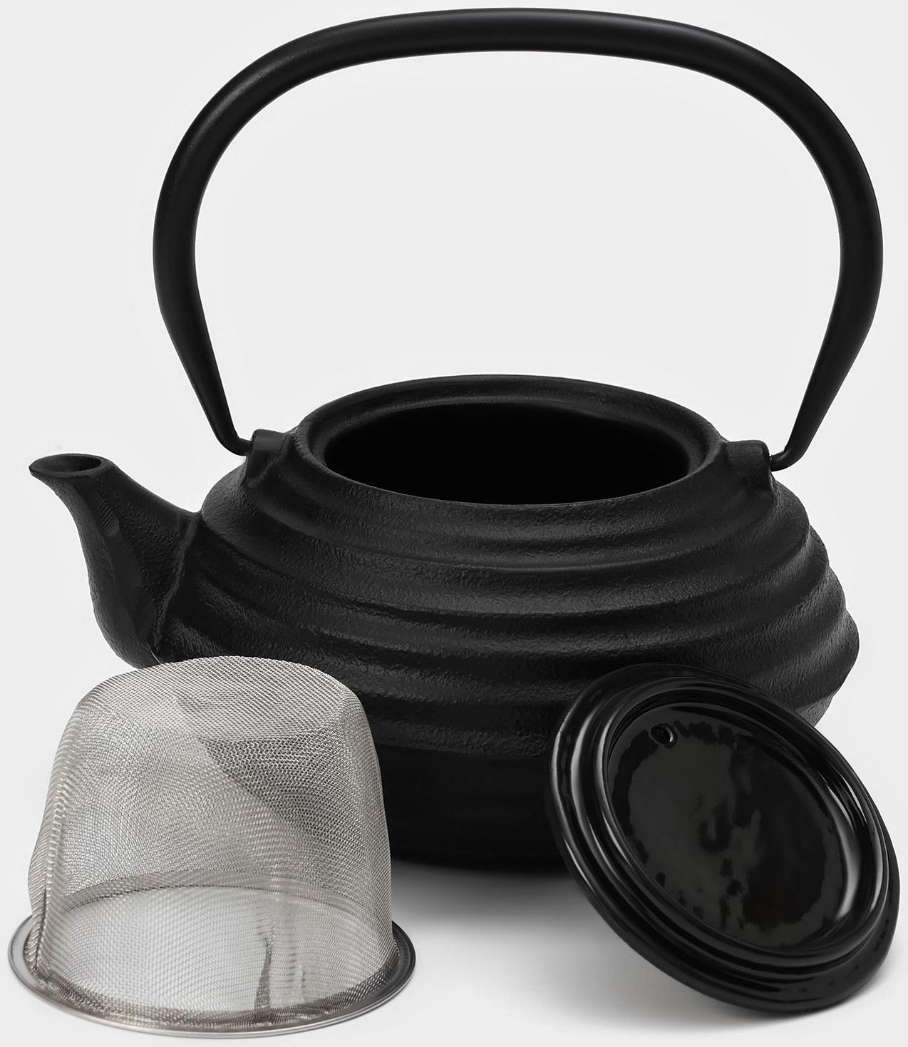 Чайник чугунный с эмалированным покрытием внутри Magma «Танан», 800 мл, с ситом