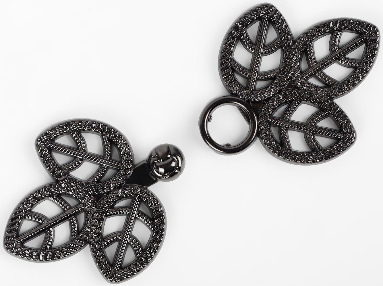 Декоративная застёжка «Листья», 5,5 × 2,6 см, цвет чёрный