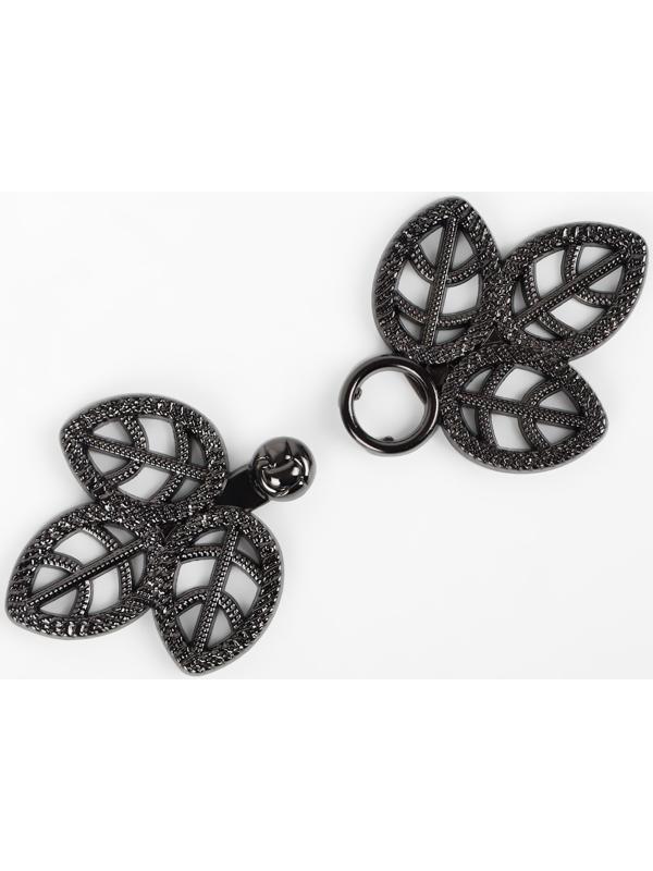 Декоративная застёжка «Листья», 5,5 × 2,6 см, цвет чёрный