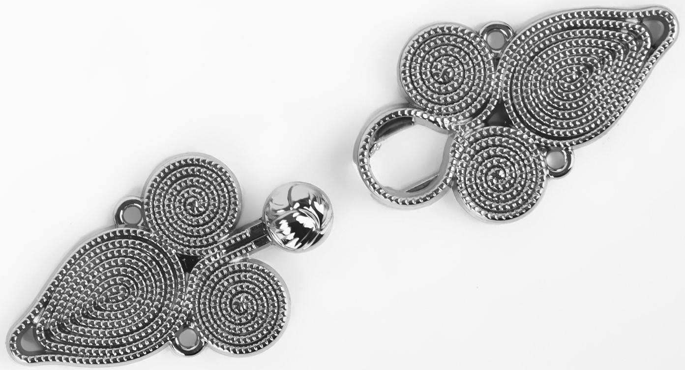 Декоративная застёжка, 6 × 2 см, цвет серебряный