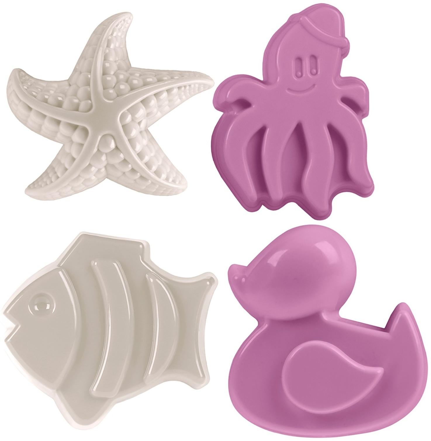 Песочный набор: лопатка, грабли 19 см, 4 формочки, с грузовиком, голубо-сиреневый