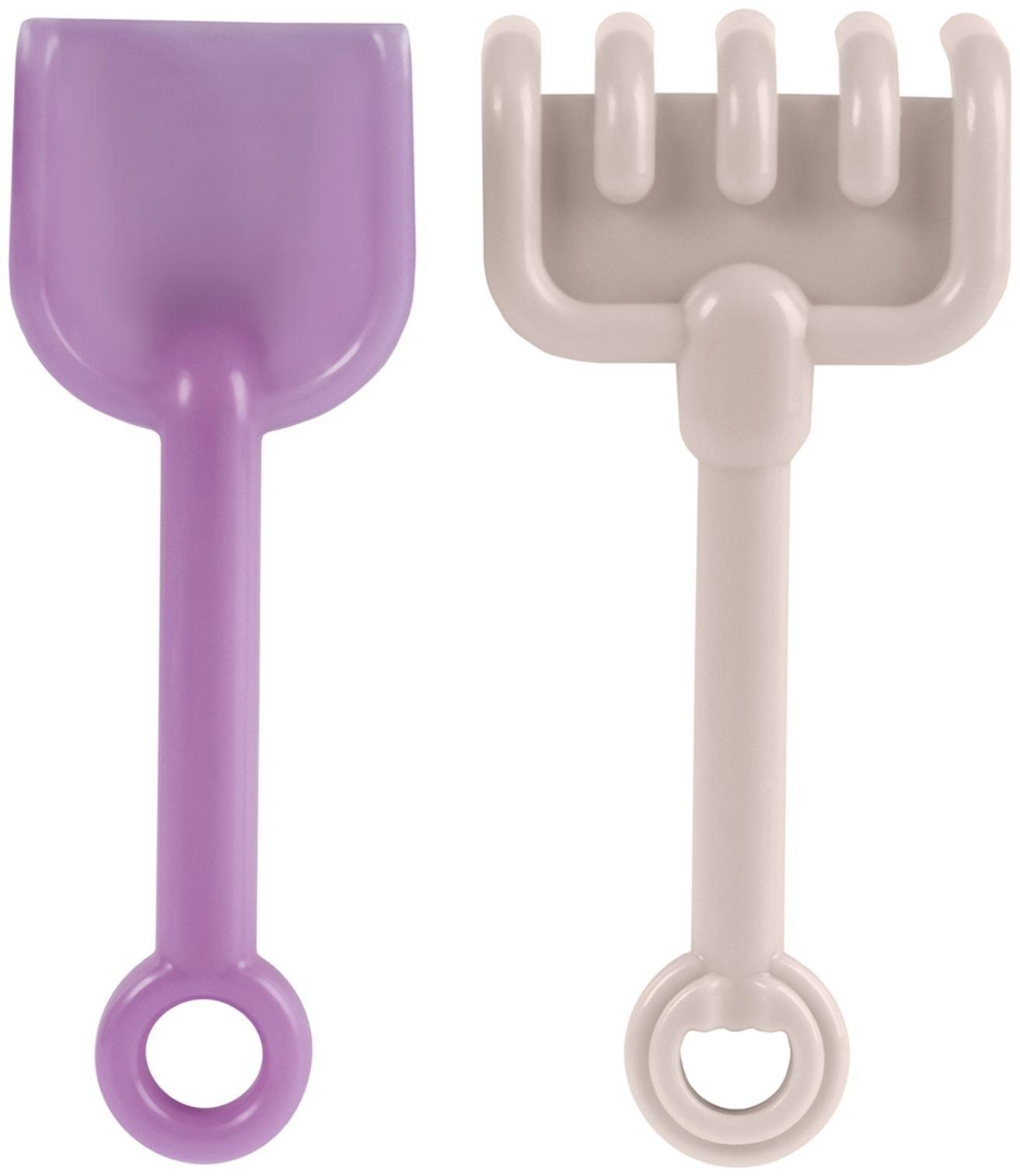 Песочный набор: лопатка, грабли 19 см, 4 формочки, с грузовиком, голубо-сиреневый