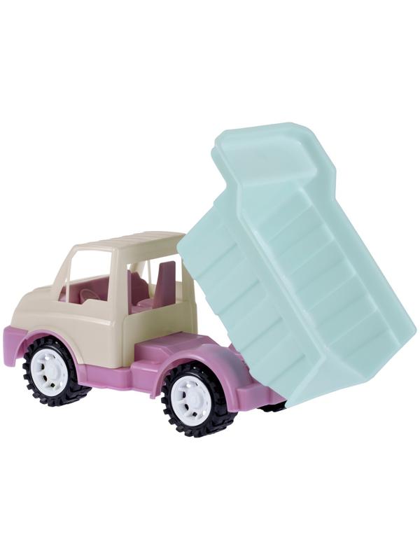 Песочный набор: лопатка, грабли 19 см, 4 формочки, с грузовиком, голубо-сиреневый