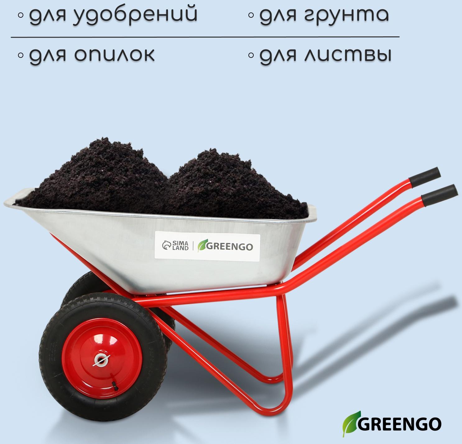 Тачка строительная, 2 пневмоколеса, груз/п 320 кг, объём 110 л, оцинкованный кузов 0,8 мм, Greengo