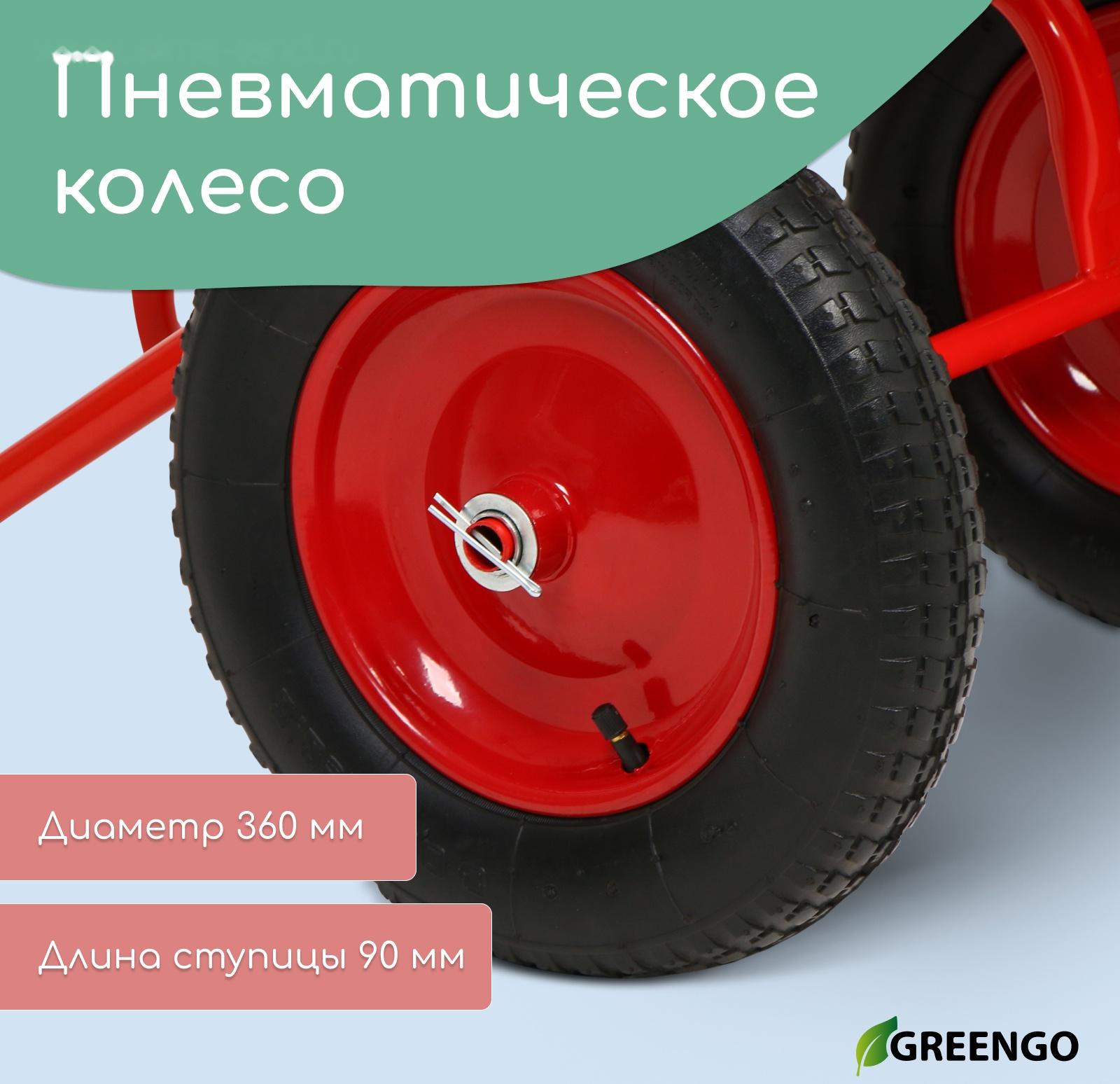 Тачка строительная, 2 пневмоколеса, груз/п 320 кг, объём 110 л, оцинкованный кузов 0,8 мм, Greengo