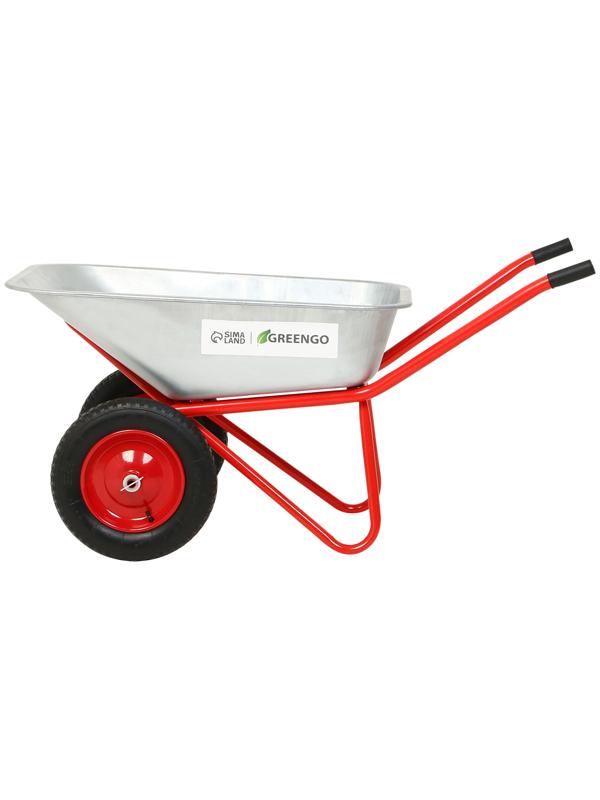 Тачка строительная, 2 пневмоколеса, груз/п 320 кг, объём 110 л, оцинкованный кузов 0,8 мм, Greengo