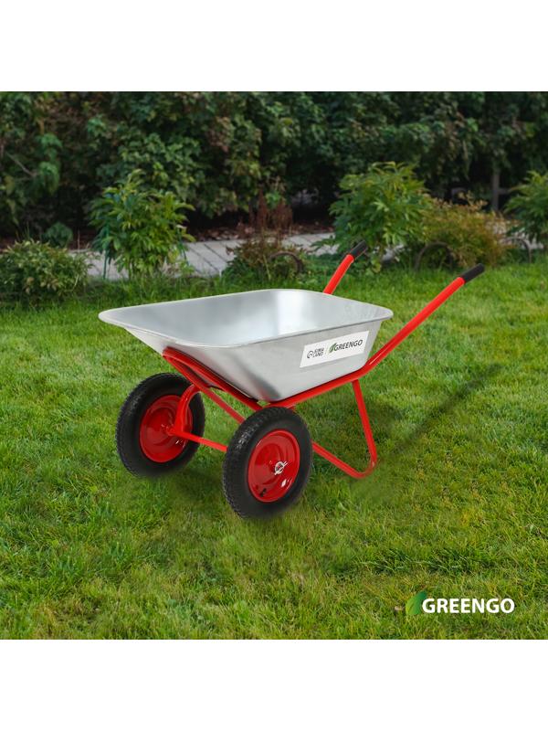 Тачка строительная, 2 пневмоколеса, груз/п 320 кг, объём 110 л, оцинкованный кузов 0,8 мм, Greengo