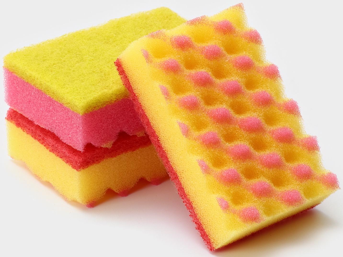 Губка для мытья посуды «Ежики», 3 шт, 100×65×30 мм, абразивное полотно, цвет микс