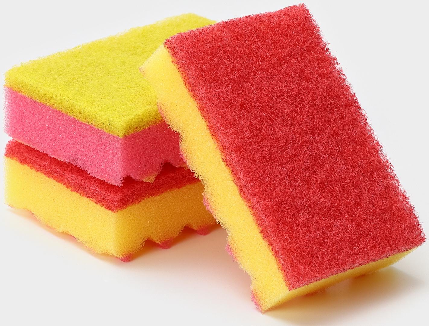 Губка для мытья посуды «Ежики», 3 шт, 100×65×30 мм, абразивное полотно, цвет микс