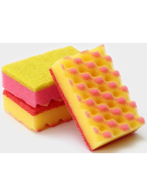 Губка для мытья посуды «Ежики», 3 шт, 100×65×30 мм, абразивное полотно, цвет микс