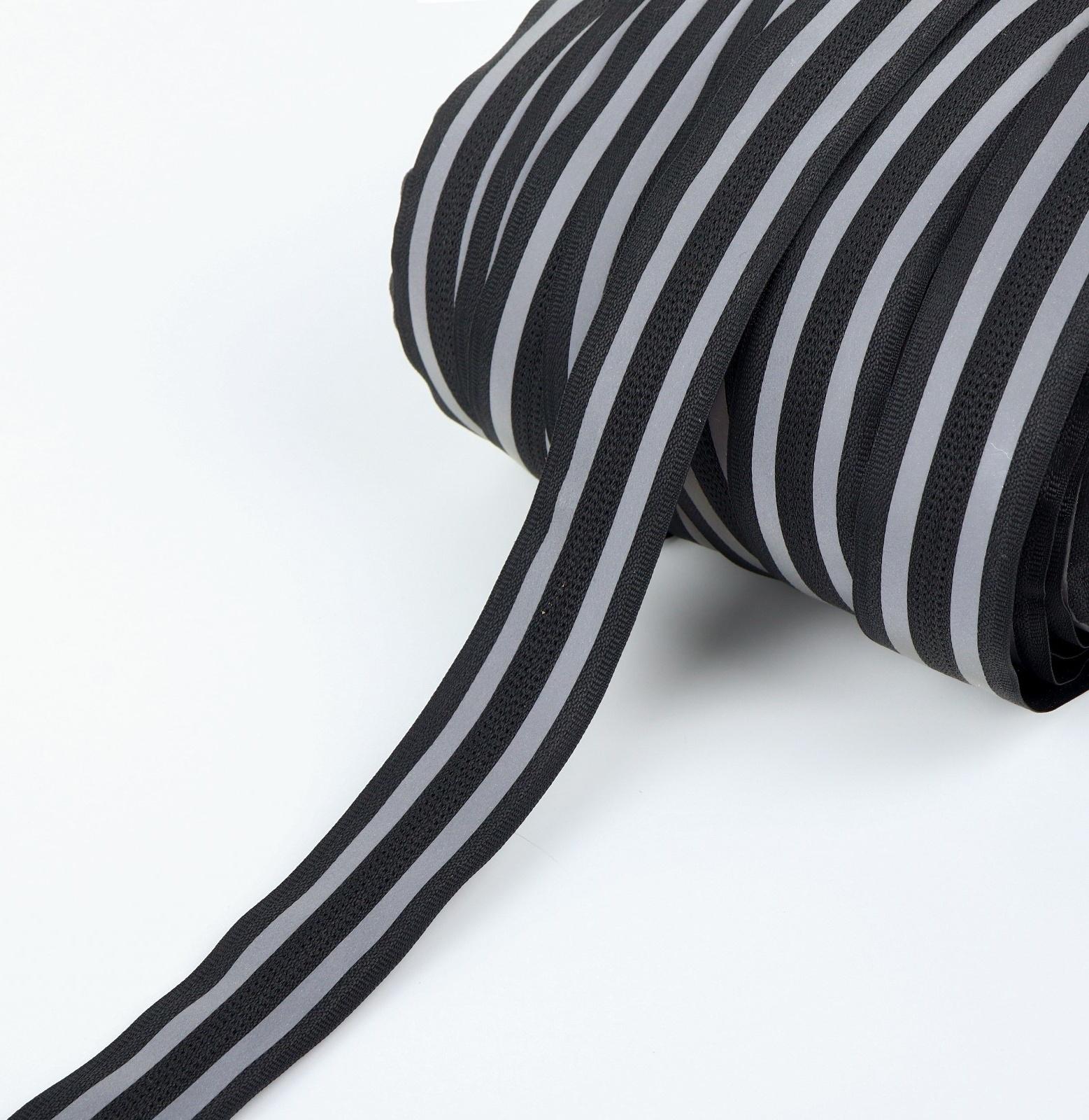 Молния рулонная «Спираль», №5, водонепроницаемая, со светоотражающими полосами, 50 м, цвет чёрный