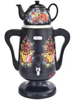 Самовар Волжанка СМВ-002, металл, 3.5 л, 1800 Вт, чёрный рисунок 