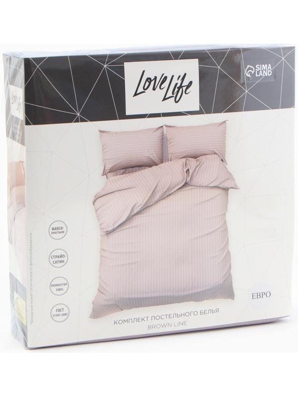 Комплект постельного белья LoveLife евро Brown line 200*217 см, 230*240 см, 50*70 см -2 шт, страйп-сатин, 100%п/э