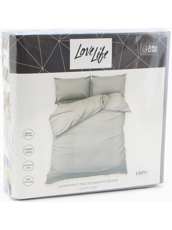Комплект постельного белья LoveLife евро Gray line 200*217 см, 230*240 см, 50*70 см -2 шт, страйп-сатин, 100%п/э