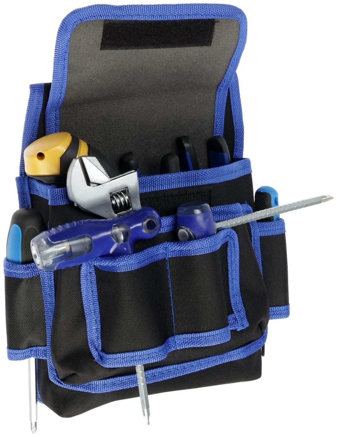 Сумка-пояс для инструментов ТУНДРА, одинарная, 2 кармана, 4 петли