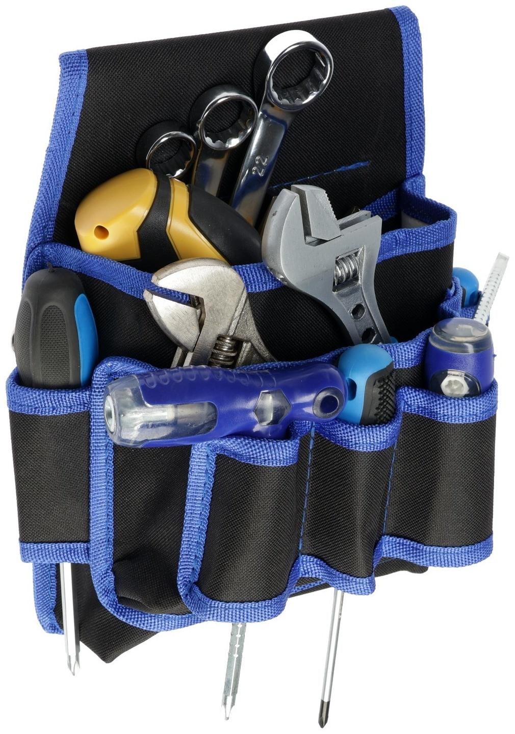 Сумка-пояс для инструментов ТУНДРА, одинарная, 2 кармана. 5 петлей