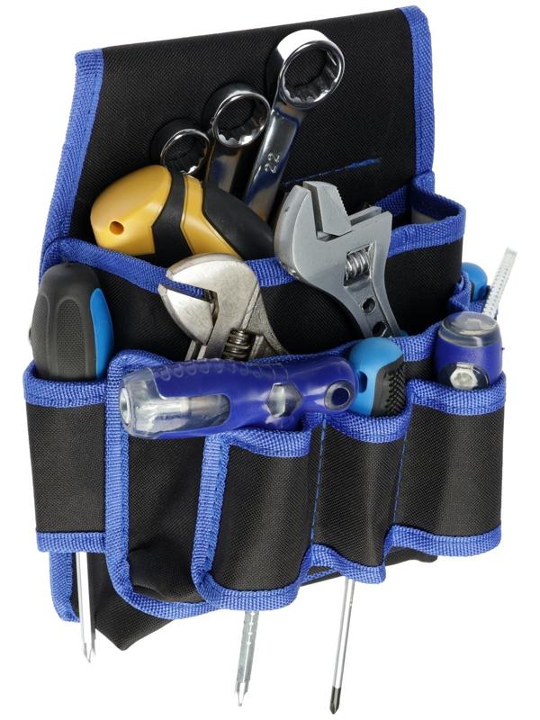 Сумка-пояс для инструментов ТУНДРА, одинарная, 2 кармана. 5 петлей