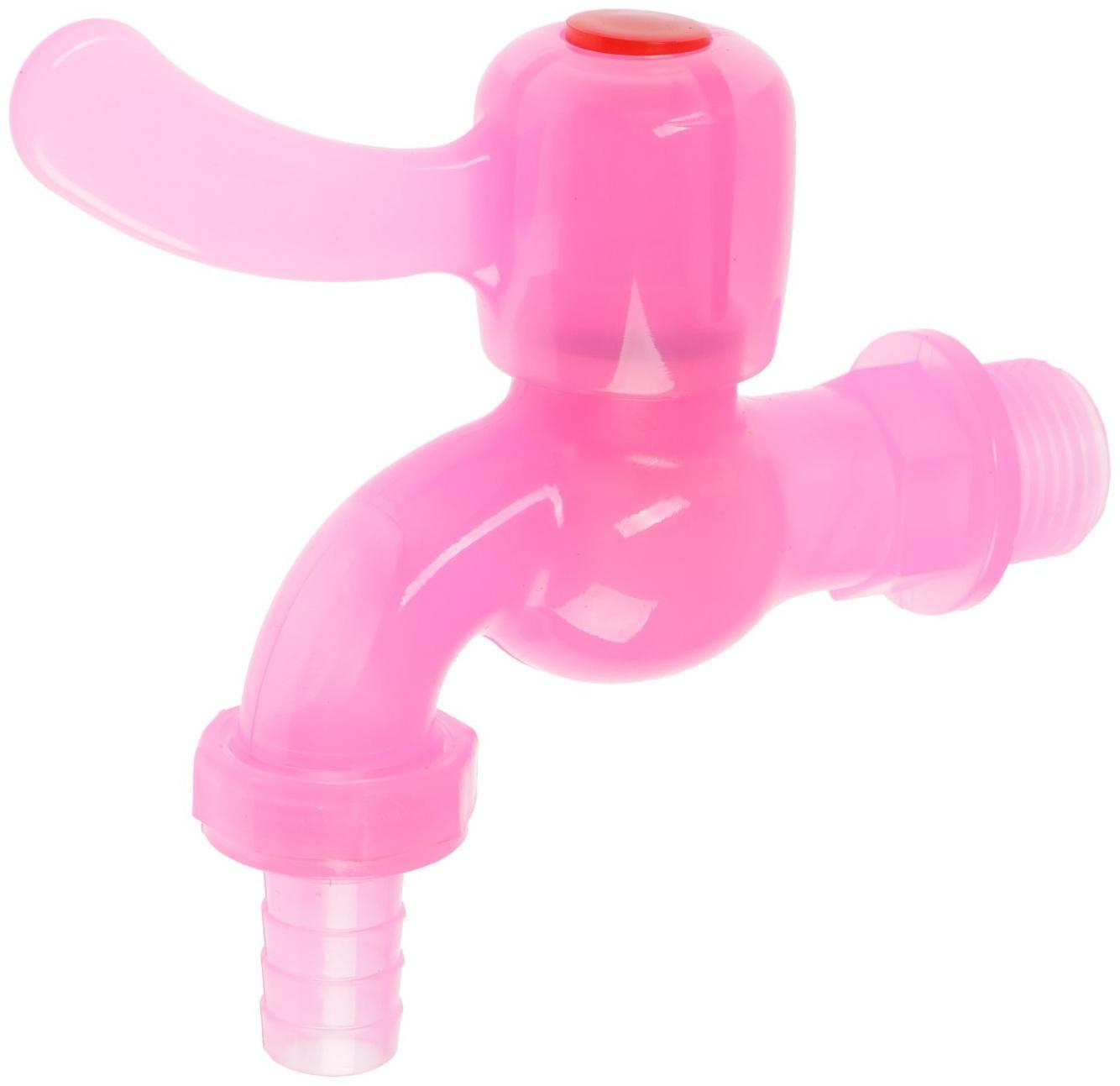 Кран водоразборный ZEIN, со штуцером, с плоской ручкой, PP, с шаровым механизмом, розовый