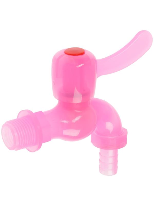 Кран водоразборный ZEIN, со штуцером, с плоской ручкой, PP, с шаровым механизмом, розовый